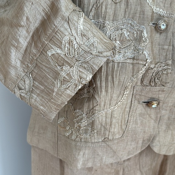Un Jour Ailleurs Linen Blend Pant Suit Jacket Blazer Gold Metallic US 12 - Picture 4 of 12